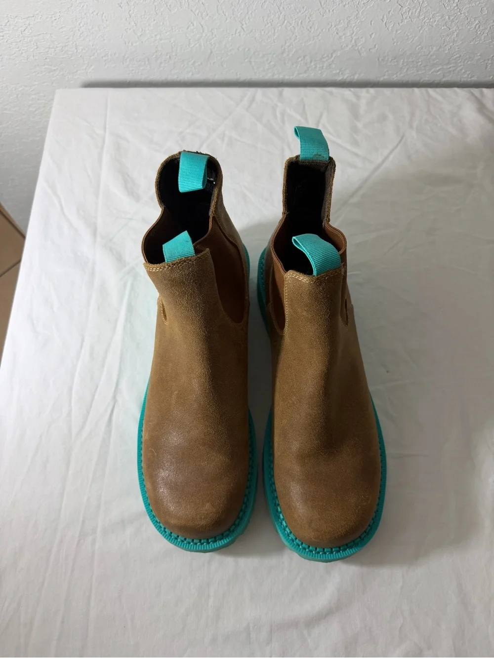 Ariat Brown Leather Chelsea Boots with Teal Soles